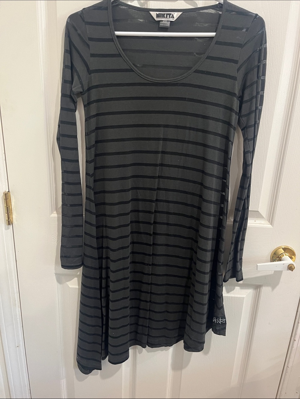 Black Striped Long-Sleeve Swing Dress